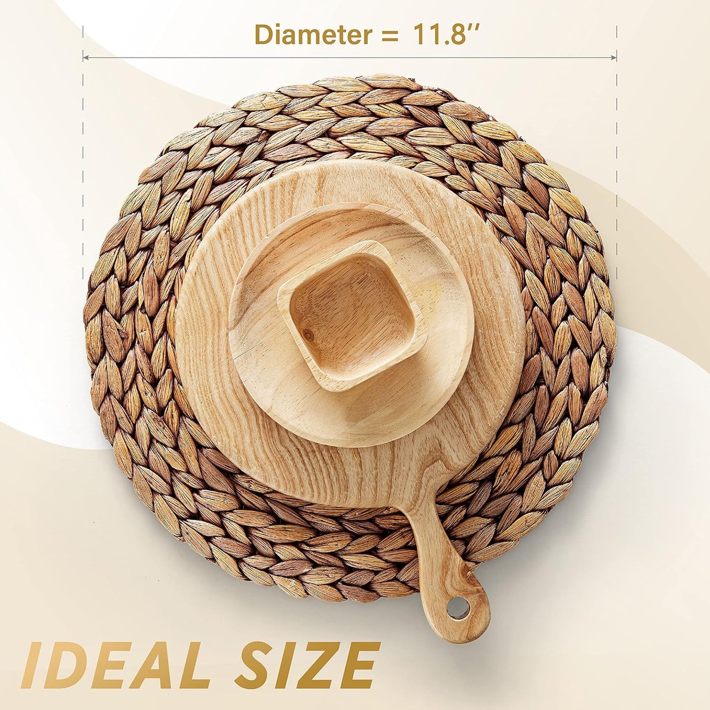 (Sizes:11.8"-13.5''-15") BLUEWEST Woven Placemats (Set of 10), Round Rattan Water Hyacinth Table Mats, Braided Durable & Heat-Resistant Design for Dining Table (11.8'')