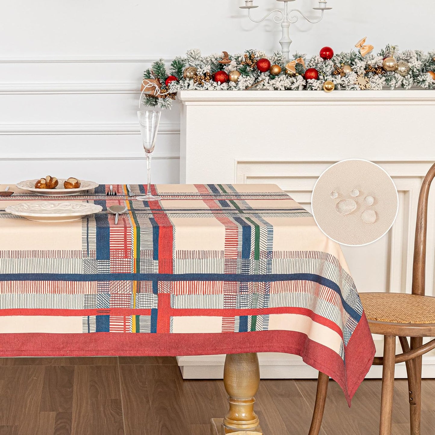 MYSKY HOME Table Cloth 60x84 in Rectangle Table, Heavy Duty Cotton Tassel Linen Look Waterproof Tablecloths Farmhouse Tablecloth, Wrinkle Free Table Cover with Beige Tassels for Kitchen Dining, Party