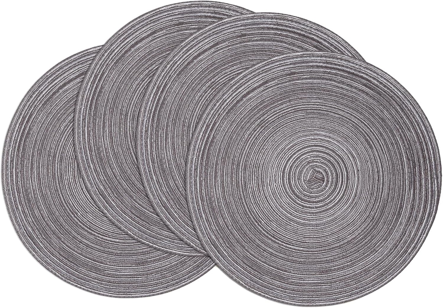 SHACOS 15 inch Beige Round Placemats Set of 12 for Dining Table Woven Braided Circle Place Mats Kitchen Placemat Washable Table Mats