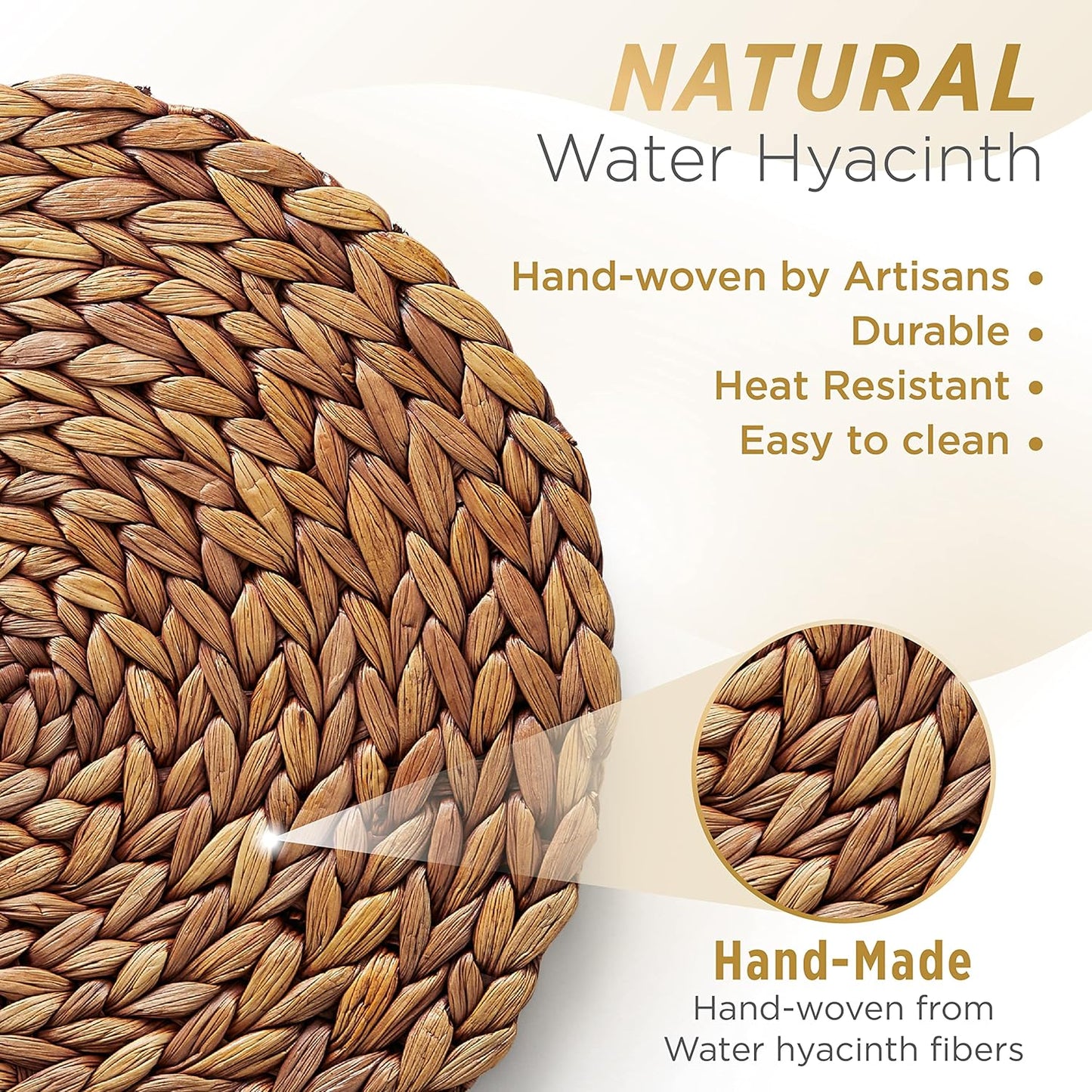 (Sizes:11.8"-13.5''-15") BLUEWEST Woven Placemats (Set of 10), Round Rattan Water Hyacinth Table Mats, Braided Durable & Heat-Resistant Design for Dining Table (11.8'')