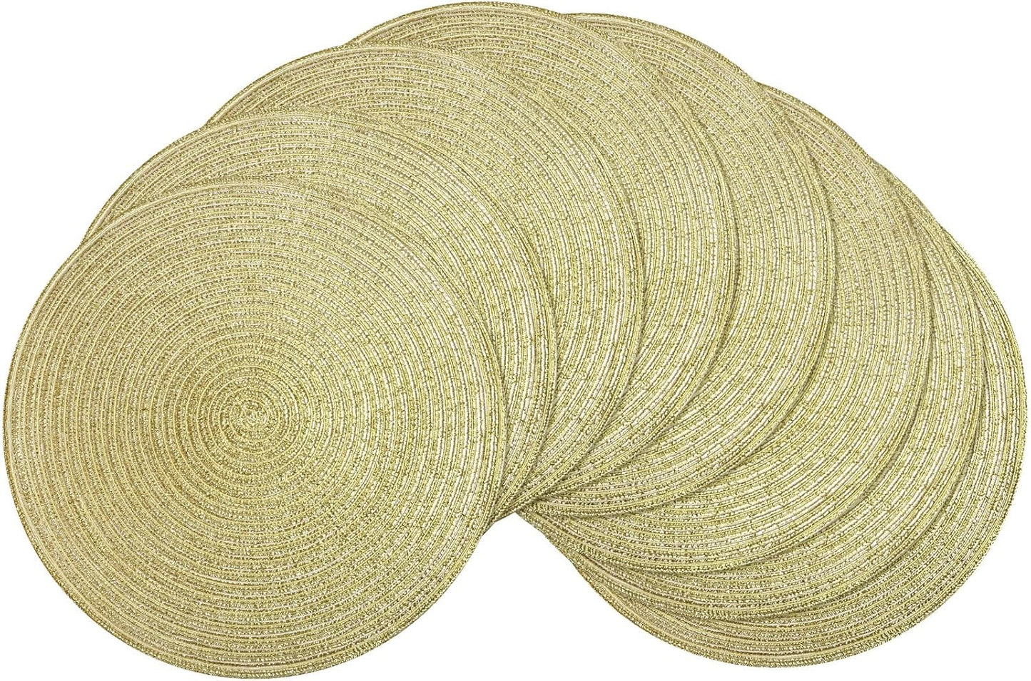 SHACOS 15 inch Beige Round Placemats Set of 12 for Dining Table Woven Braided Circle Place Mats Kitchen Placemat Washable Table Mats