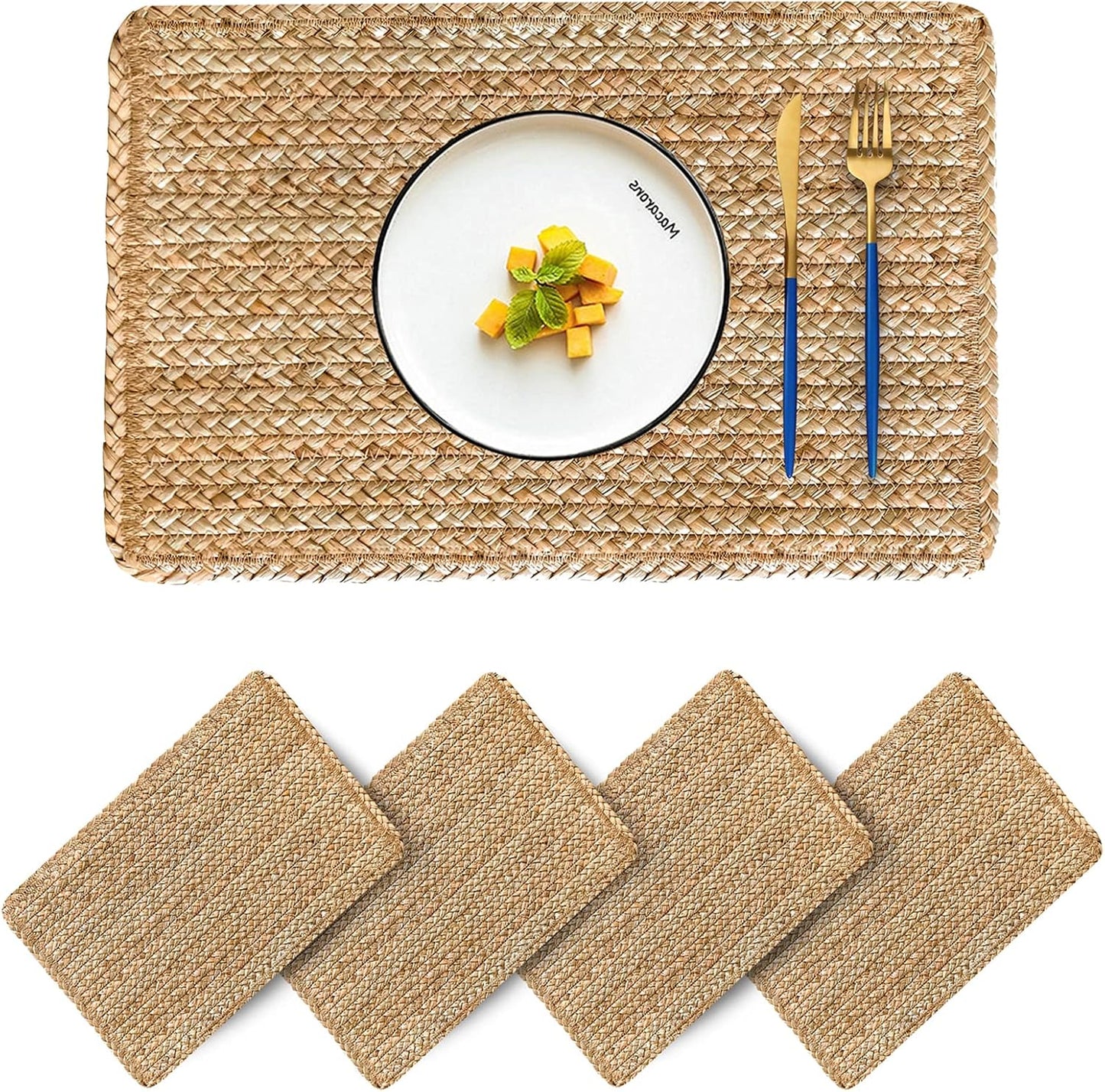 Round Placemats Set of 8 Natural Woven Rattan Placemats, Braided Boho Farmhouse Place Mats Heat Resistant Dining Table Mats Straw Placemat Wicker Outdoor Placemat for Patio Table 13.4''