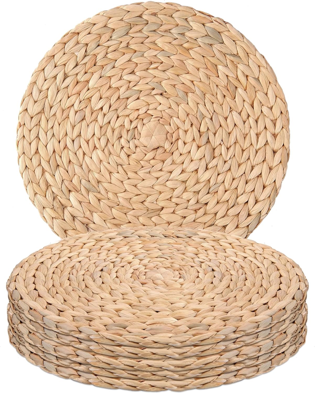 13.8" Corn Husk Woven Round Placemats Set of 6 - Wicker Boho Farmhouse Placemats - Rattan Table Mats for Dining Table, Wedding, Home