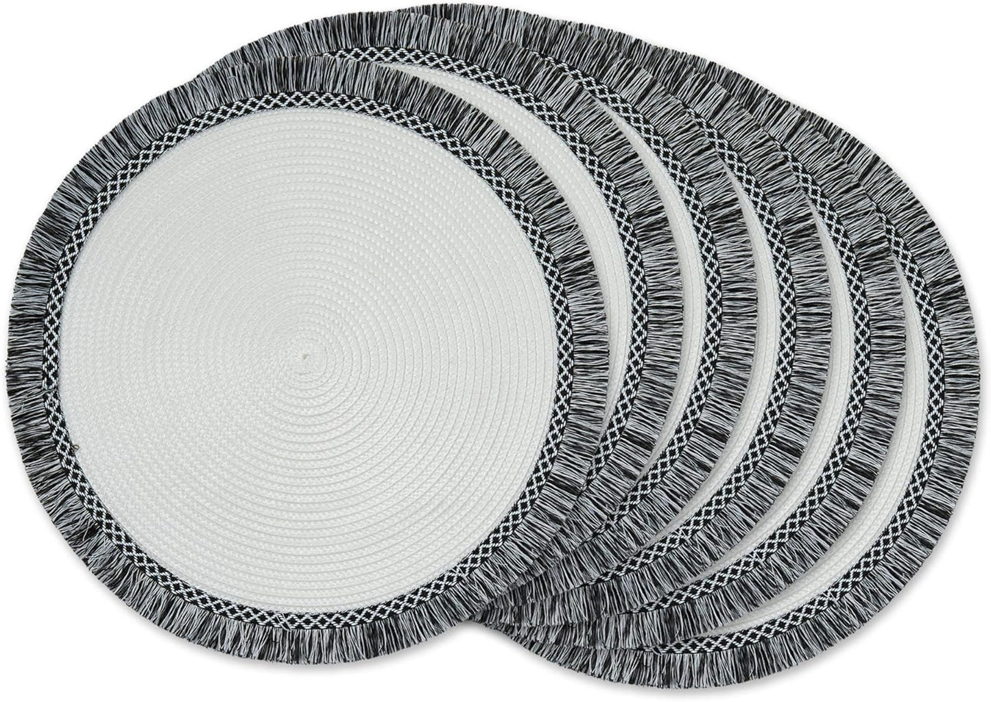 DII Woven Placemat Collection Round, 14.75" Diameter, Nautical Blue Fringe, 6 Piece