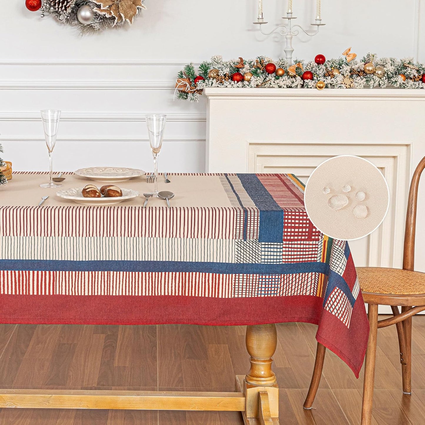 MYSKY HOME Table Cloth 60x84 in Rectangle Table, Heavy Duty Cotton Tassel Linen Look Waterproof Tablecloths Farmhouse Tablecloth, Wrinkle Free Table Cover with Beige Tassels for Kitchen Dining, Party