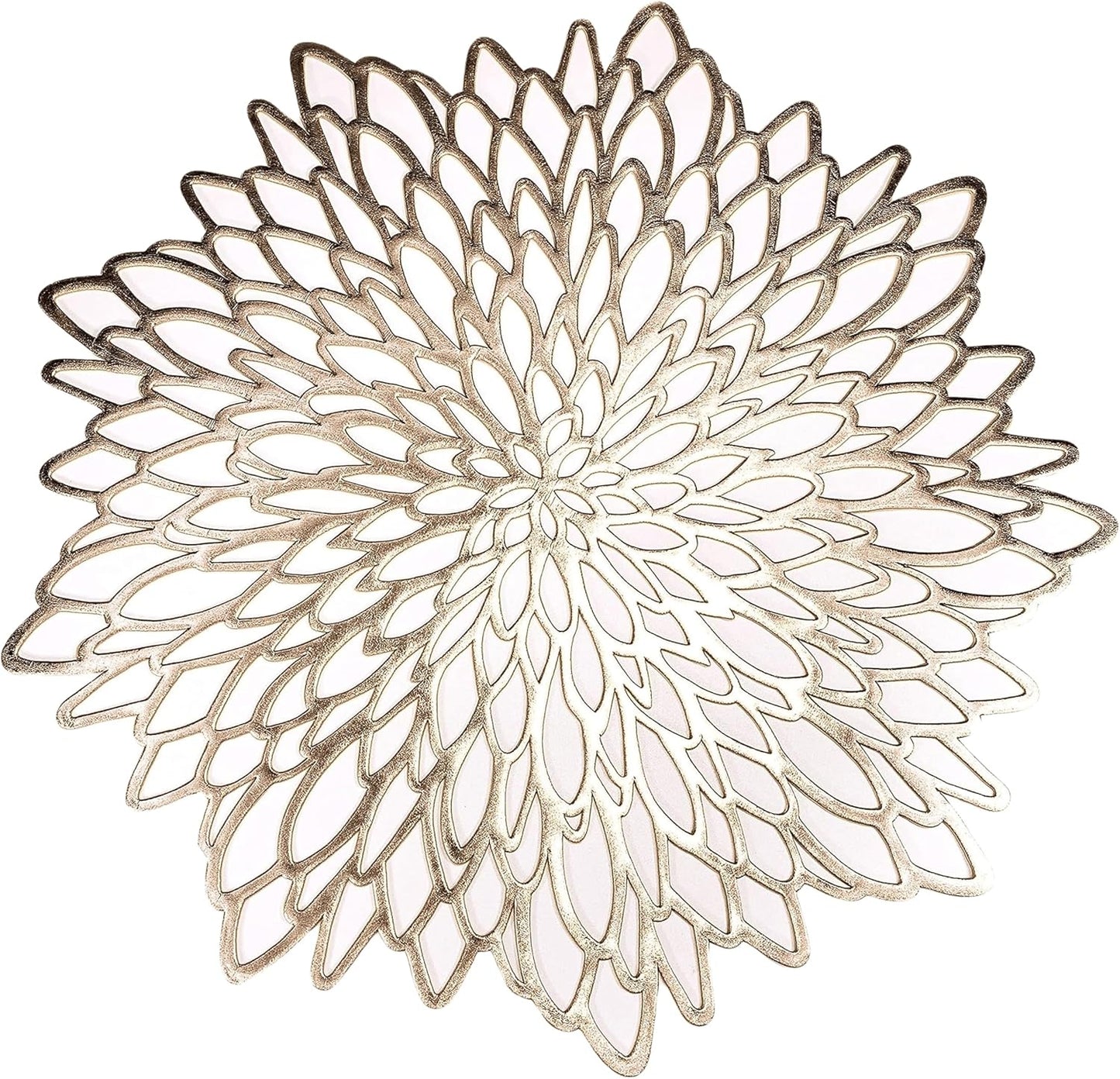 Snowkingdom Pack of 18 Gold Metallic Round Placemats Bulk Round Pressed Vinyl Leaf Dinning Kitchen Table Mats Decoration for Christmas Wedding Thanksgiving Party