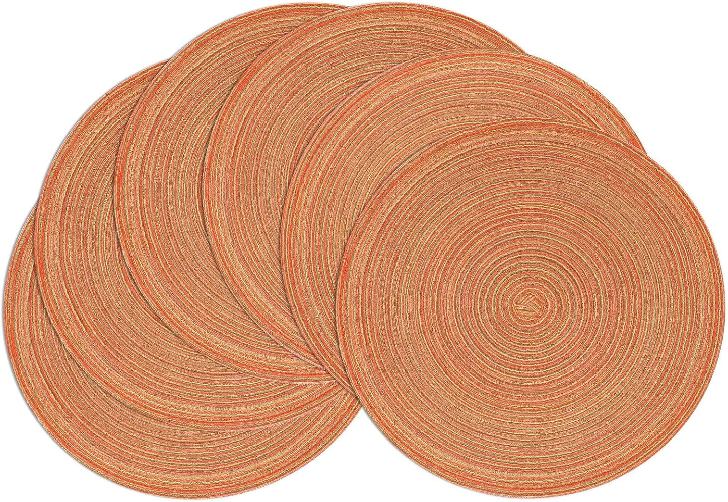 SHACOS 15 inch Beige Round Placemats Set of 12 for Dining Table Woven Braided Circle Place Mats Kitchen Placemat Washable Table Mats