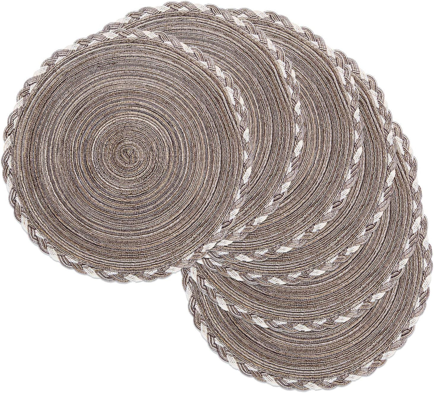SHACOS 15 inch Beige Round Placemats Set of 12 for Dining Table Woven Braided Circle Place Mats Kitchen Placemat Washable Table Mats