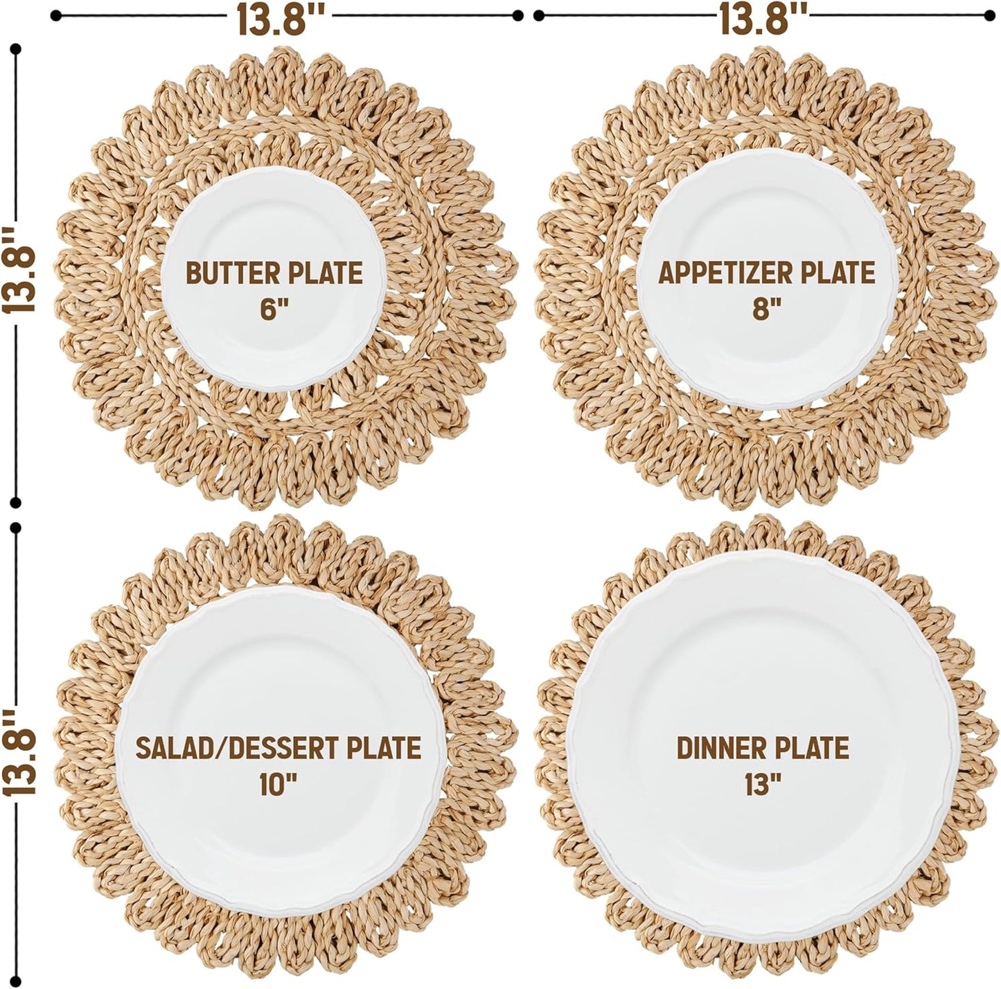 13.8" Corn Husk Woven Round Placemats Set of 6 - Wicker Boho Farmhouse Placemats - Rattan Table Mats for Dining Table, Wedding, Home