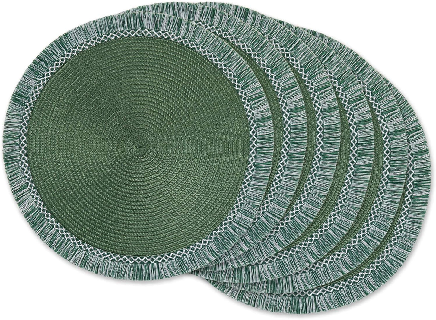 DII Woven Placemat Collection Round, 14.75" Diameter, Nautical Blue Fringe, 6 Piece