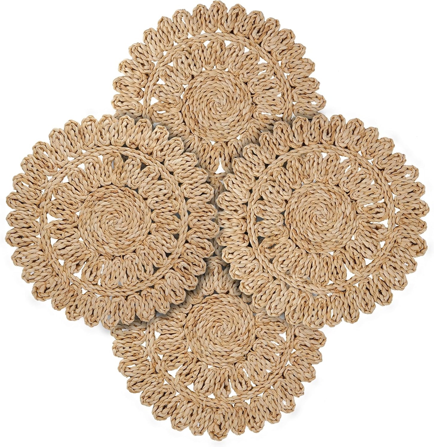 13.8" Corn Husk Woven Round Placemats Set of 6 - Wicker Boho Farmhouse Placemats - Rattan Table Mats for Dining Table, Wedding, Home