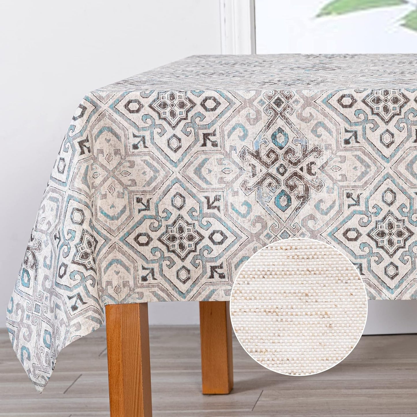 MYSKY HOME Table Cloth 60x84 in Rectangle Table, Heavy Duty Cotton Tassel Linen Look Waterproof Tablecloths Farmhouse Tablecloth, Wrinkle Free Table Cover with Beige Tassels for Kitchen Dining, Party
