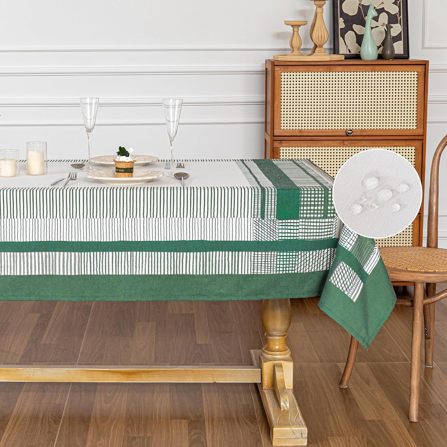 MYSKY HOME Table Cloth 60x84 in Rectangle Table, Heavy Duty Cotton Tassel Linen Look Waterproof Tablecloths Farmhouse Tablecloth, Wrinkle Free Table Cover with Beige Tassels for Kitchen Dining, Party
