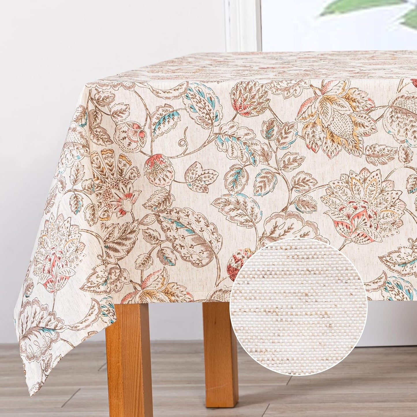 MYSKY HOME Table Cloth 60x84 in Rectangle Table, Heavy Duty Cotton Tassel Linen Look Waterproof Tablecloths Farmhouse Tablecloth, Wrinkle Free Table Cover with Beige Tassels for Kitchen Dining, Party