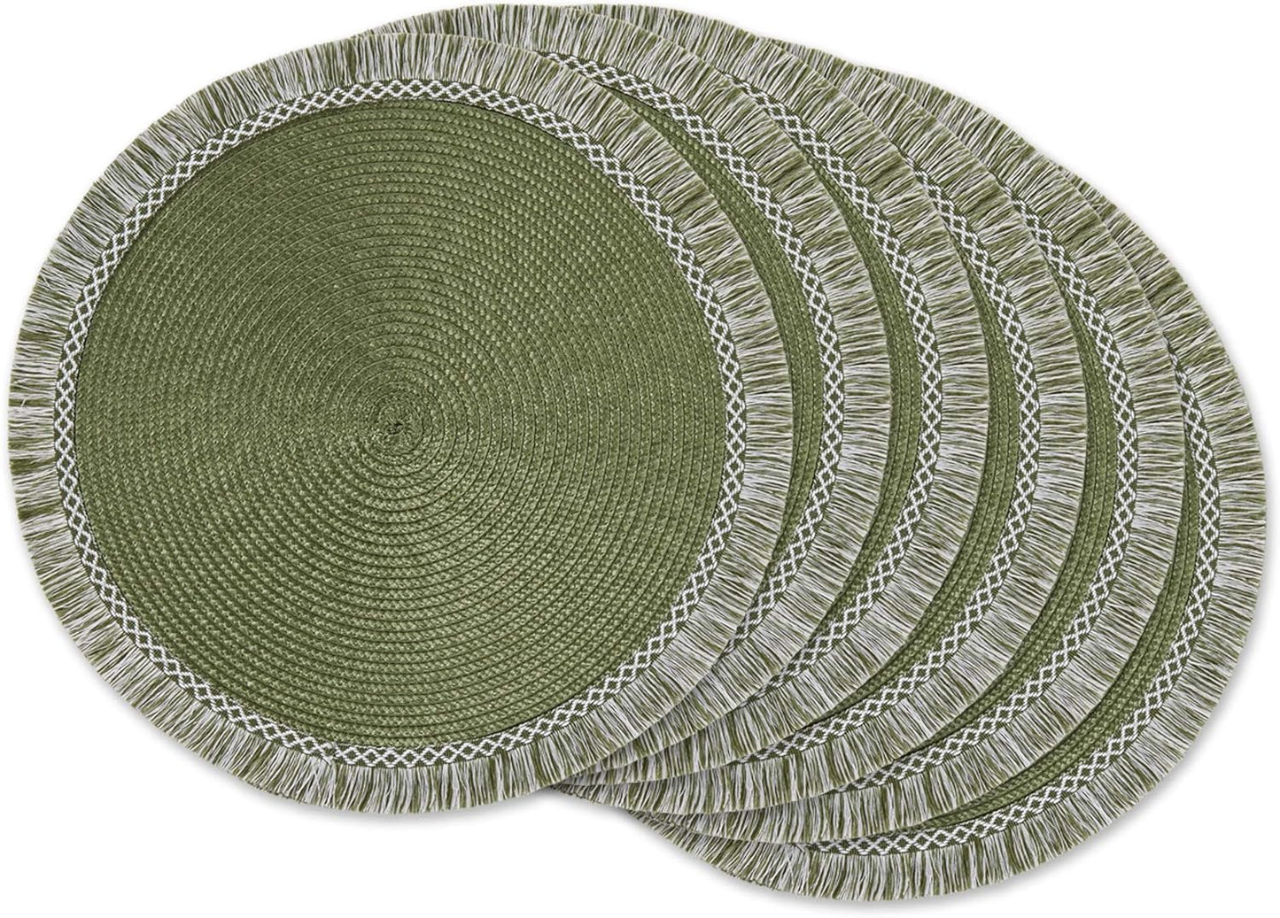 DII Woven Placemat Collection Round, 14.75" Diameter, Nautical Blue Fringe, 6 Piece