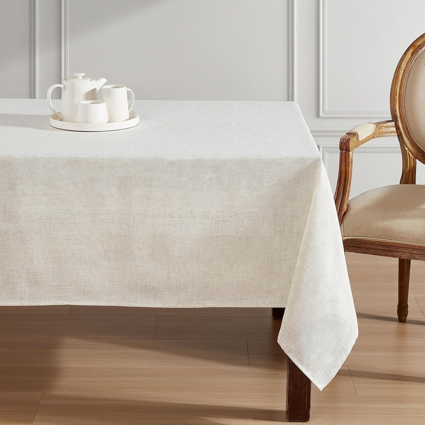 Laura Ashley Dothan Luxury Linen Blend Tablecloth for Formal Dining, Holiday, Wedding or Party, 60" x 120", Taupe