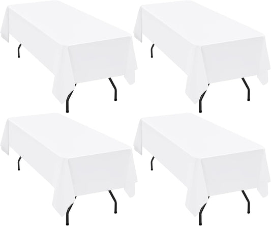 4 Packs Rectangle Tablecloth, 60 x 126 inch White Polyester Tablecloth for 8 Ft Rectangle Tables Fabric Table Cloth Stain and Wrinkle Resistant Washable Table Cover for Dining Table,Birthday,Party