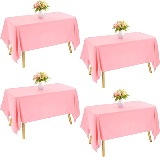 4 Pack Rectangle Tablecloth 60x102 Inch Pink Washable Polyester Table Cover for Wedding Dining Table Buffet Parties Banquet Decoration（Pink）