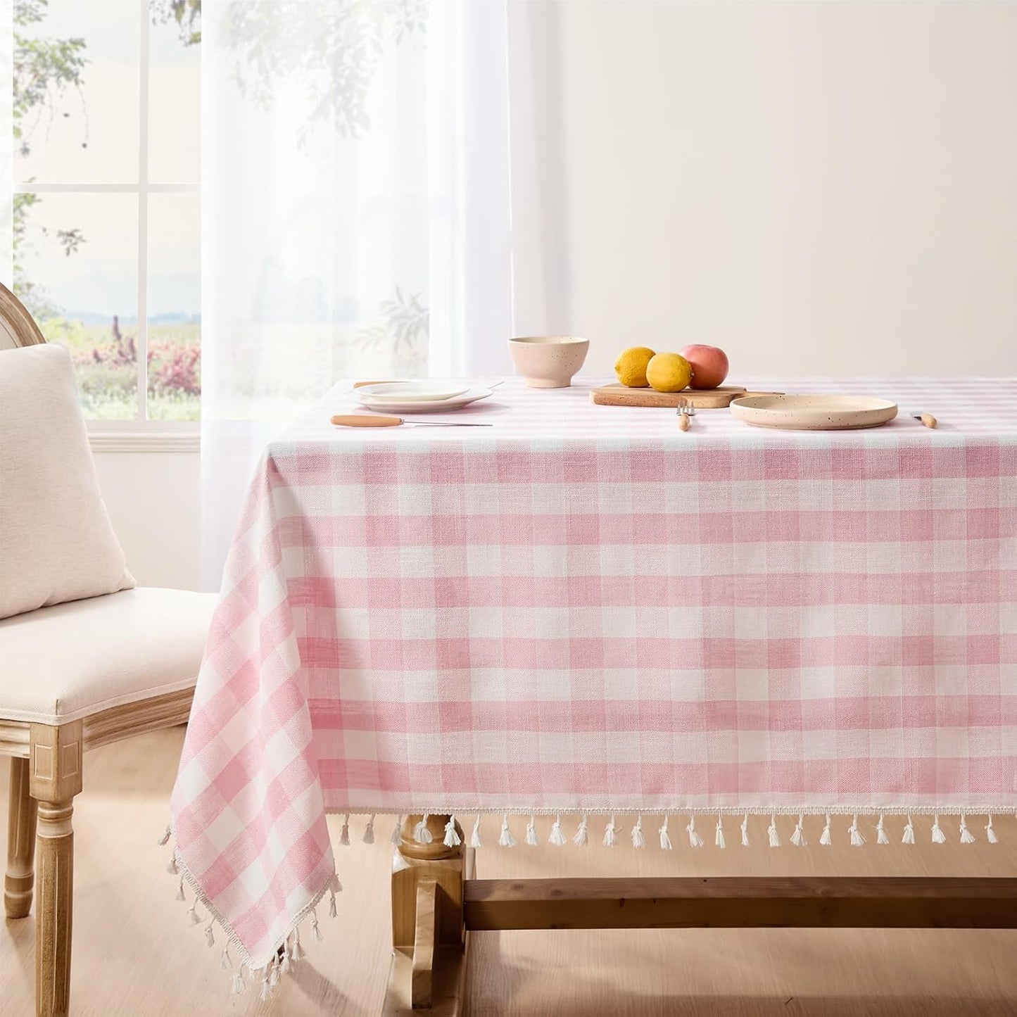 Softalker Checkered Tablecloth Rectangle, Heavy Weight Linen Cotton Gingham Outdoor Table Cloth with Tassel, Washable Wrinkle Free Buffalo Plaid Table Cover for Dining/Party/Home - 55 x 84 Inch, Sage