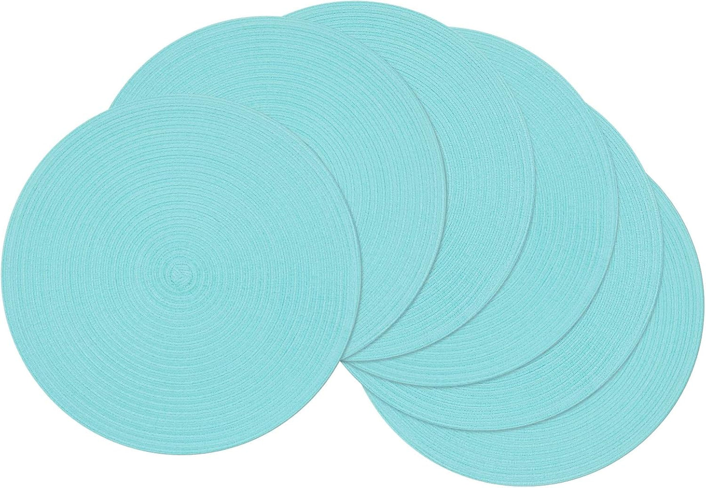 SHACOS 15 inch Beige Round Placemats Set of 12 for Dining Table Woven Braided Circle Place Mats Kitchen Placemat Washable Table Mats