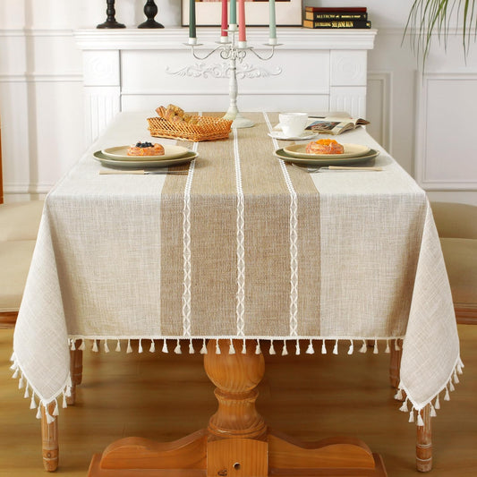 Laolitou Rustic Cotton Linen Table Cloth,Tablecloths for 6 Foot Rectangle Tables,Waterproof Washable Tablecloth with Tassel Rectangle/Oblong, 55''x 86'', 6-8 Seats