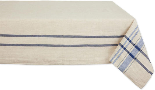 DII French Stripe Tabletop Collection Farmhouse Style Dining Table Linen Tablecloth, 60x104, Taupe/Blue