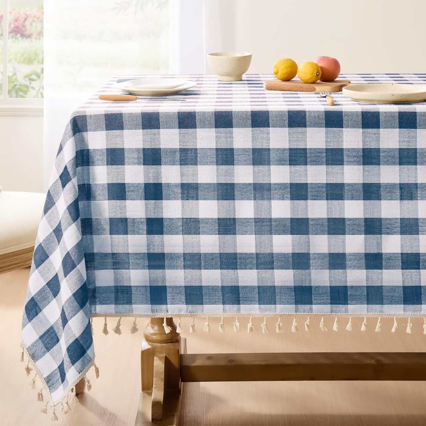 Softalker Checkered Tablecloth Rectangle, Heavy Weight Linen Cotton Gingham Outdoor Table Cloth with Tassel, Washable Wrinkle Free Buffalo Plaid Table Cover for Dining/Party/Home - 55 x 84 Inch, Sage