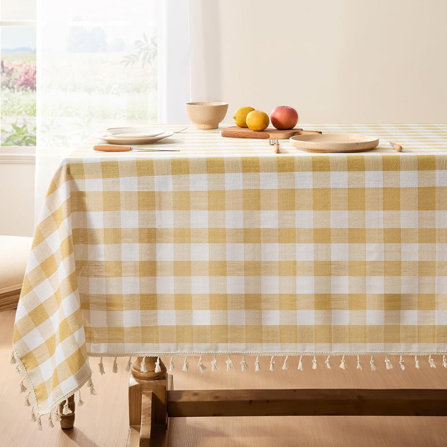 Softalker Checkered Tablecloth Rectangle, Heavy Weight Linen Cotton Gingham Outdoor Table Cloth with Tassel, Washable Wrinkle Free Buffalo Plaid Table Cover for Dining/Party/Home - 55 x 84 Inch, Sage