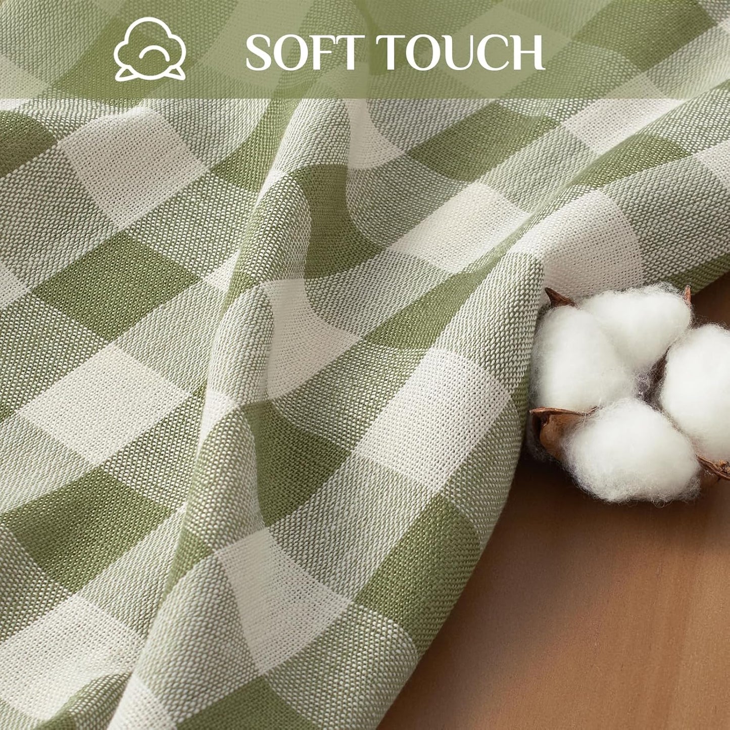 Softalker Checkered Tablecloth Rectangle, Heavy Weight Linen Cotton Gingham Outdoor Table Cloth with Tassel, Washable Wrinkle Free Buffalo Plaid Table Cover for Dining/Party/Home - 55 x 84 Inch, Sage