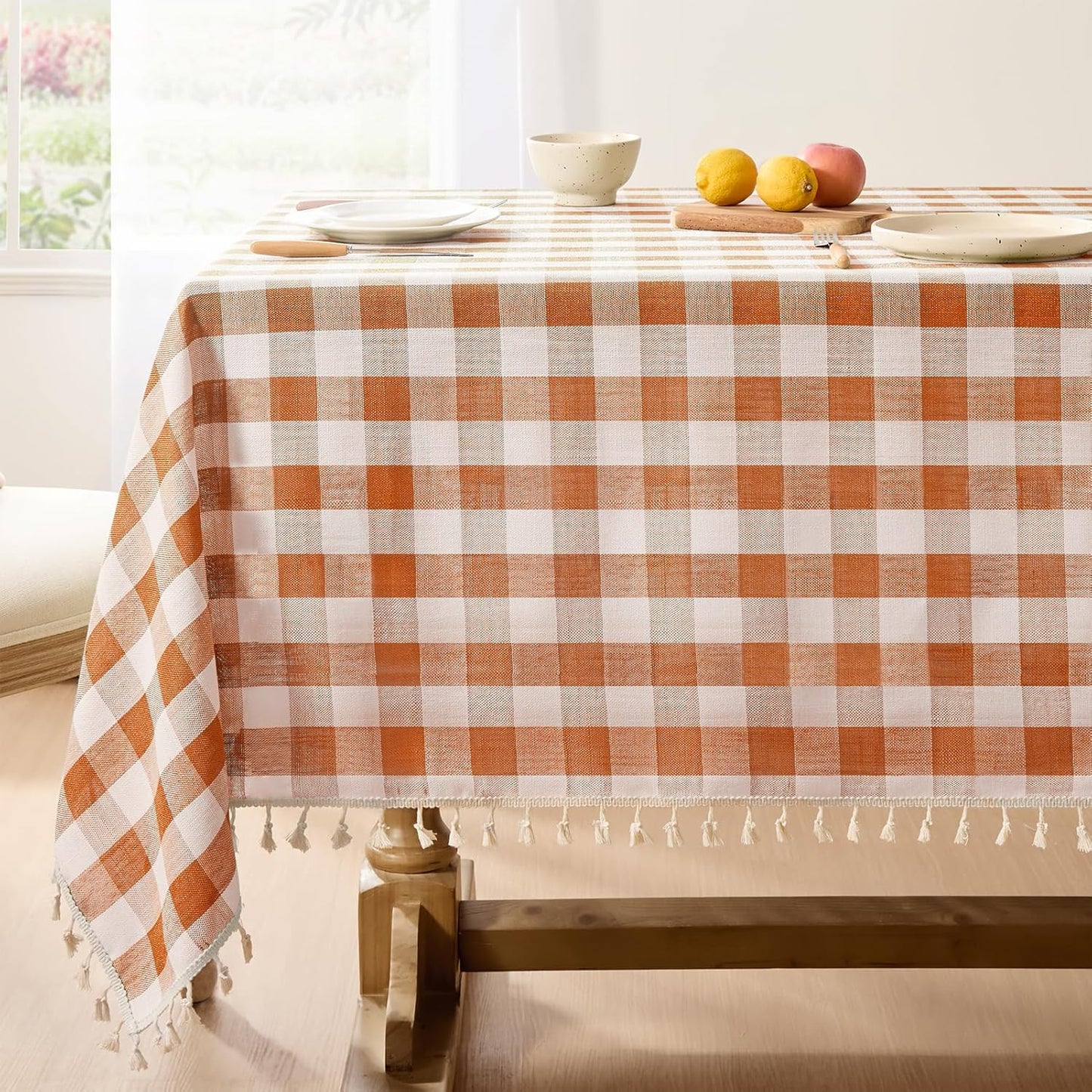 Softalker Checkered Tablecloth Rectangle, Heavy Weight Linen Cotton Gingham Outdoor Table Cloth with Tassel, Washable Wrinkle Free Buffalo Plaid Table Cover for Dining/Party/Home - 55 x 84 Inch, Sage