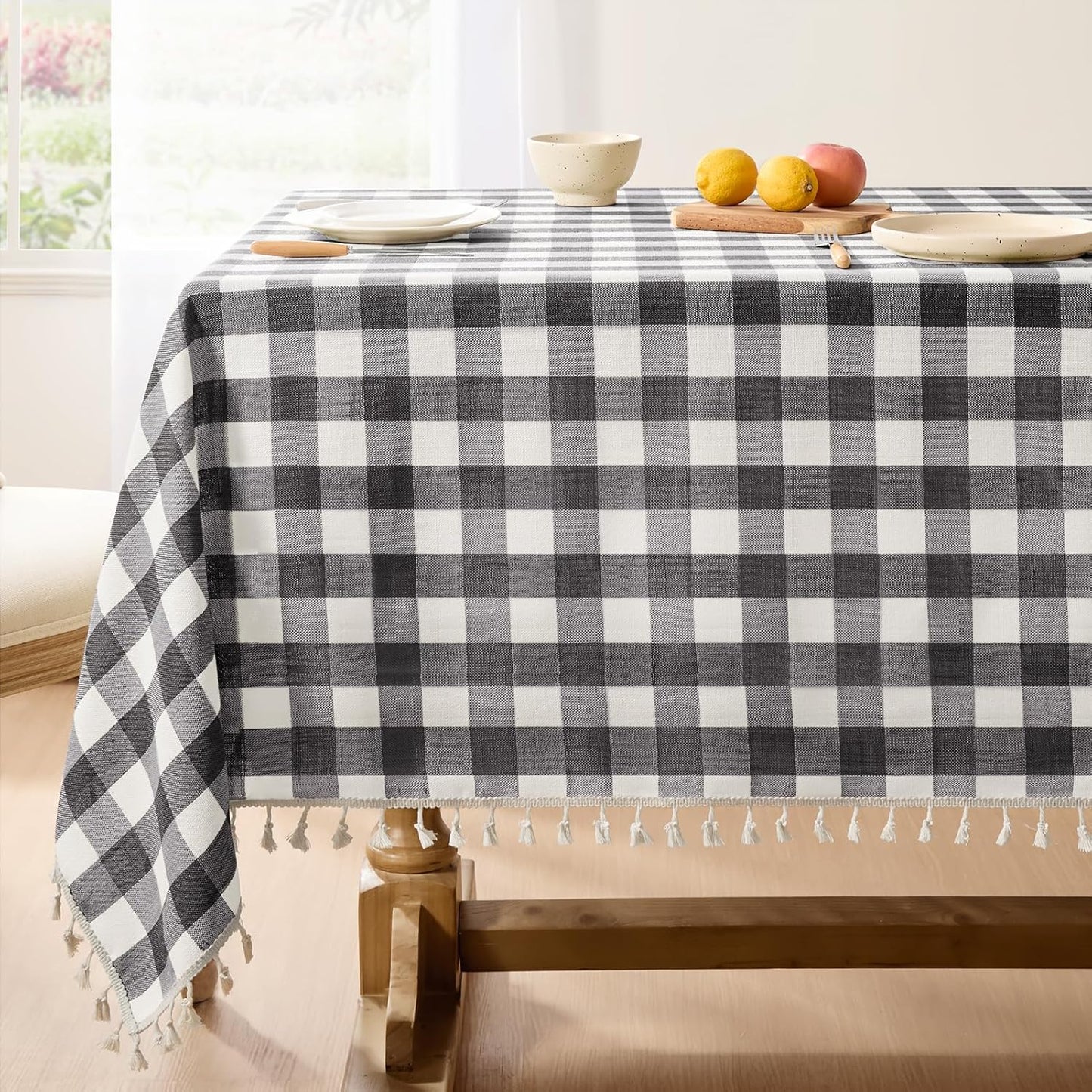 Softalker Checkered Tablecloth Rectangle, Heavy Weight Linen Cotton Gingham Outdoor Table Cloth with Tassel, Washable Wrinkle Free Buffalo Plaid Table Cover for Dining/Party/Home - 55 x 84 Inch, Sage