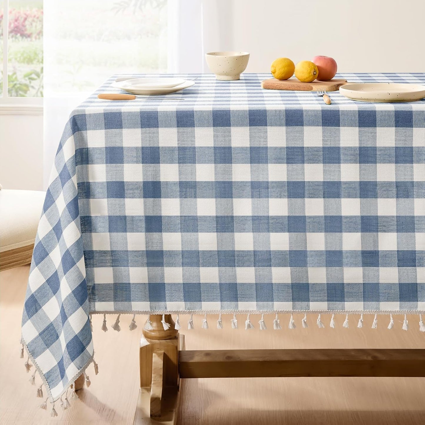 Softalker Checkered Tablecloth Rectangle, Heavy Weight Linen Cotton Gingham Outdoor Table Cloth with Tassel, Washable Wrinkle Free Buffalo Plaid Table Cover for Dining/Party/Home - 55 x 84 Inch, Sage