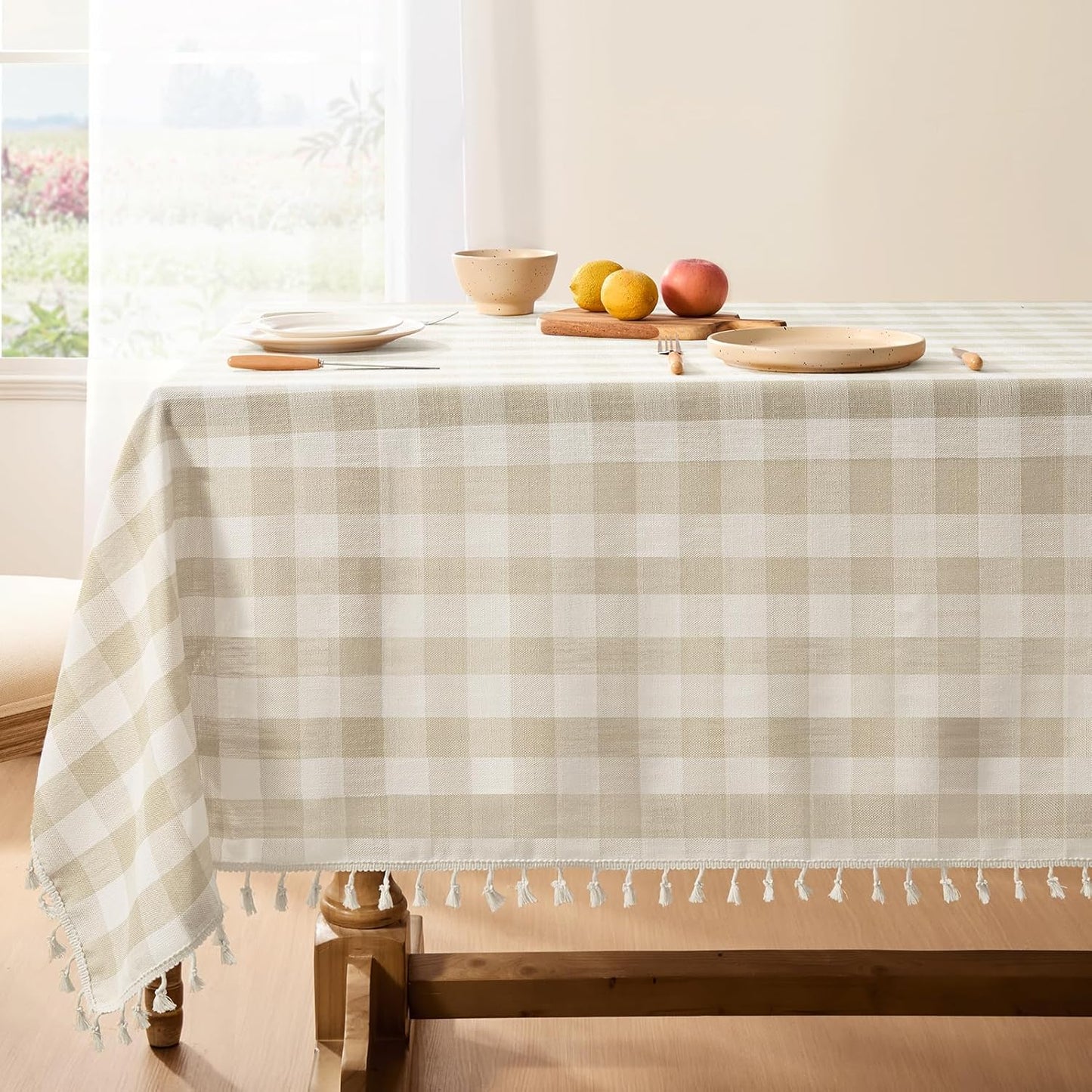 Softalker Checkered Tablecloth Rectangle, Heavy Weight Linen Cotton Gingham Outdoor Table Cloth with Tassel, Washable Wrinkle Free Buffalo Plaid Table Cover for Dining/Party/Home - 55 x 84 Inch, Sage