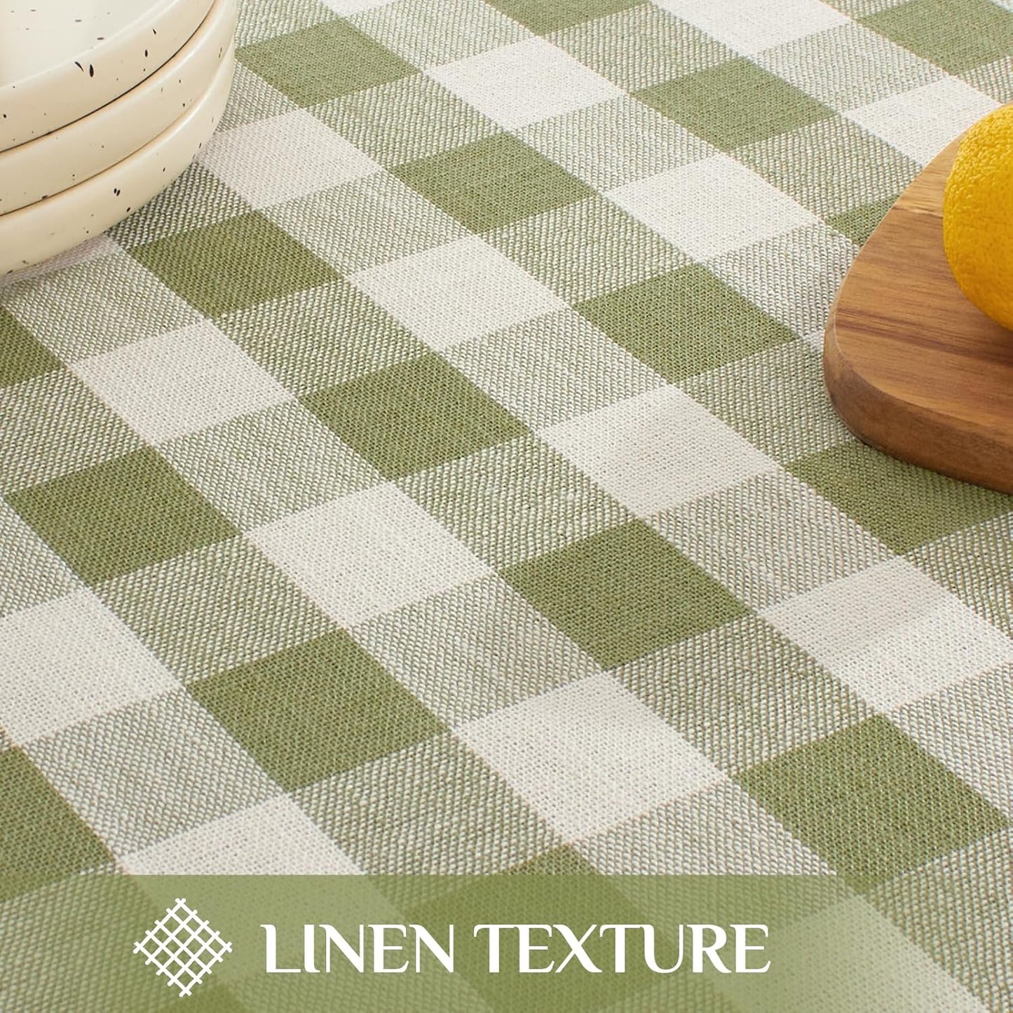 Softalker Checkered Tablecloth Rectangle, Heavy Weight Linen Cotton Gingham Outdoor Table Cloth with Tassel, Washable Wrinkle Free Buffalo Plaid Table Cover for Dining/Party/Home - 55 x 84 Inch, Sage
