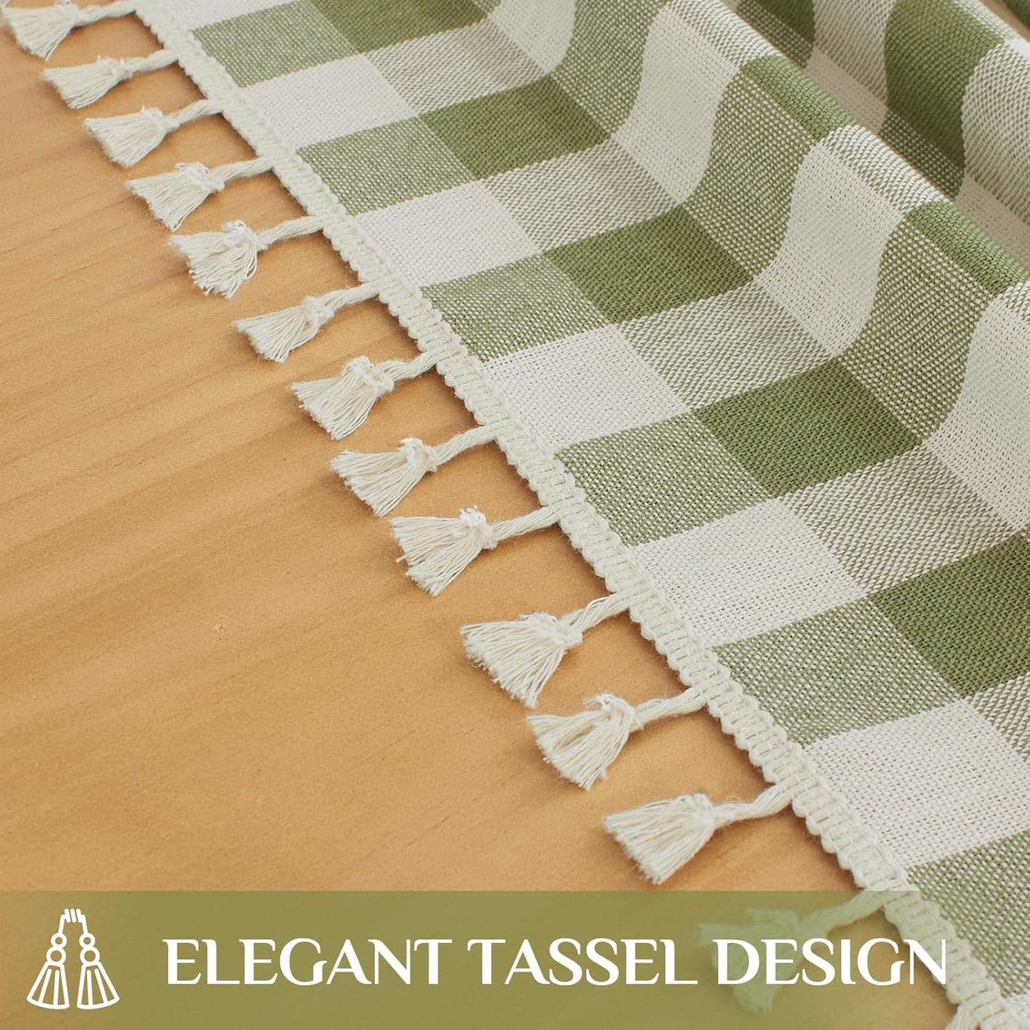 Softalker Checkered Tablecloth Rectangle, Heavy Weight Linen Cotton Gingham Outdoor Table Cloth with Tassel, Washable Wrinkle Free Buffalo Plaid Table Cover for Dining/Party/Home - 55 x 84 Inch, Sage